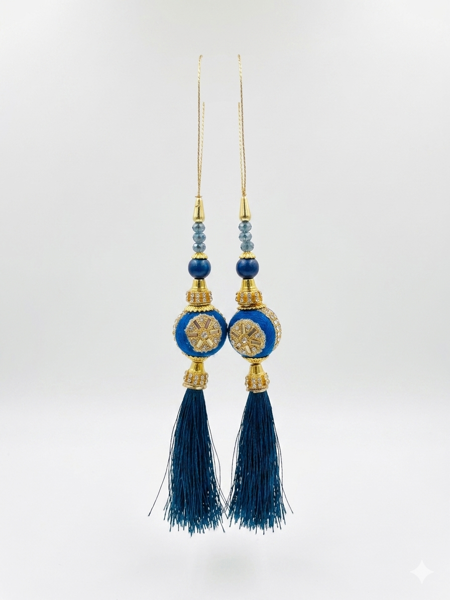 Adikala Craft Store Ethnic Nalki Cone Latkan Tassel Pack of 2 for Saree Pallu, Blouse, Suits, Dupatta, Lehenga Decor ( BLUE LATKAN )