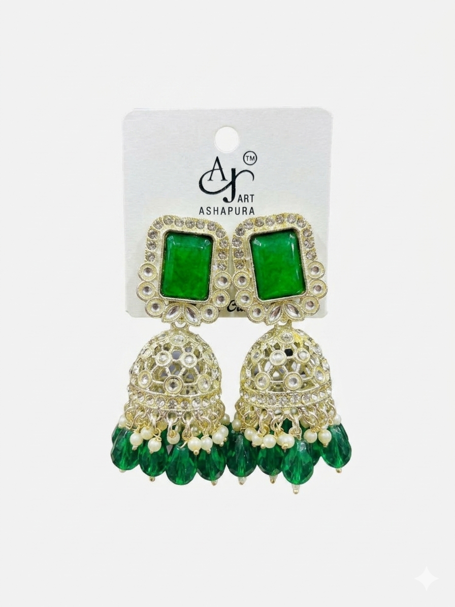 Pearls green Stones Cluster Beads Drop Jhumka Earring For Women