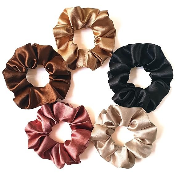 Silvr Bear Luxury Satin Scrunchies Set for Women, Girls  ( PACK OF 5 )