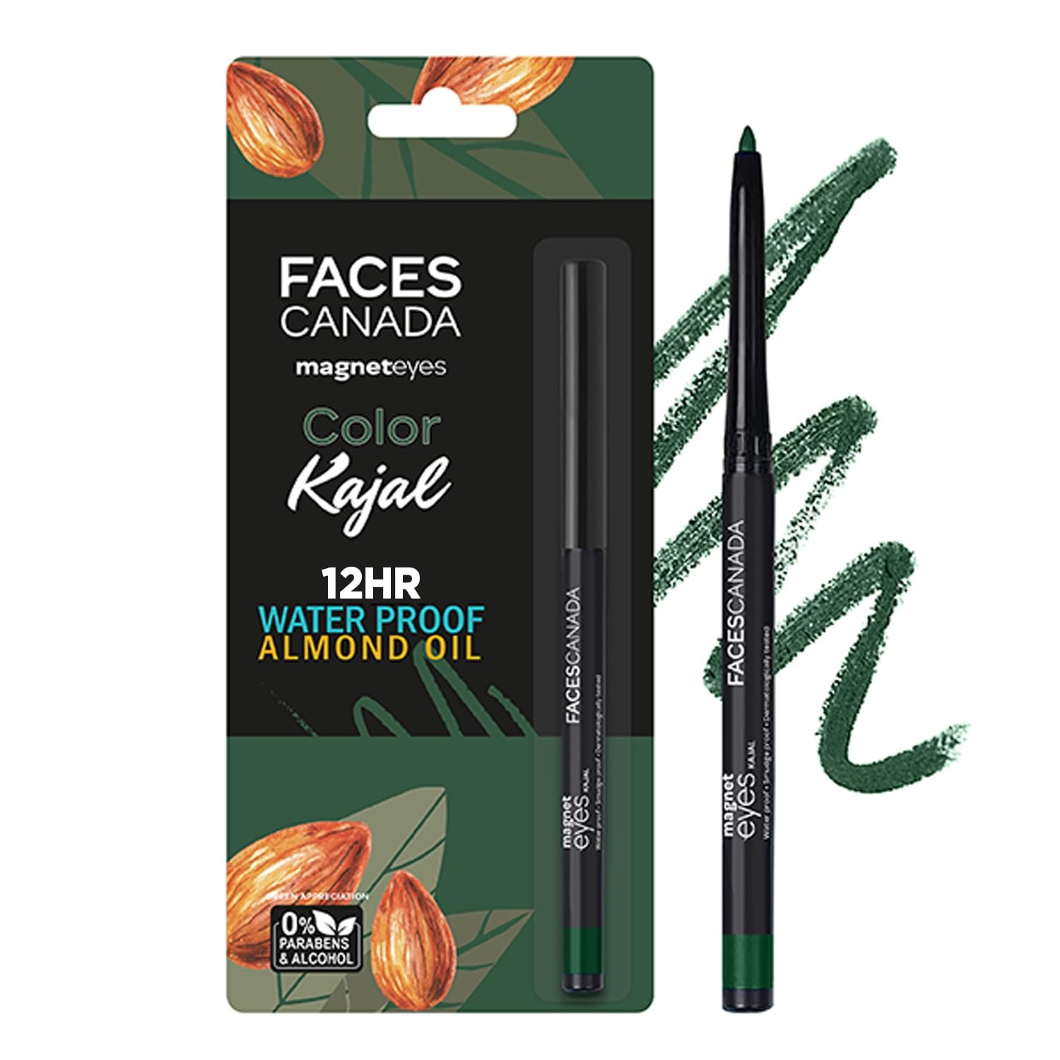 FACESCANADA Magneteyes Color Kajal Pencil - Green Appreciation 02, 0.30G|Highly Pigmented Kohl|12 Hr Long Stay|Matte Finish|