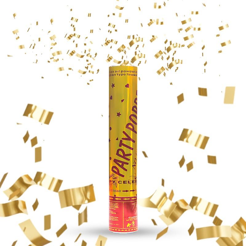 Party Poppers for Birthday with Gold Colour Glitters (Pack of 2 Pcs) | Party Popper for Wedding and Other Party Celebrations