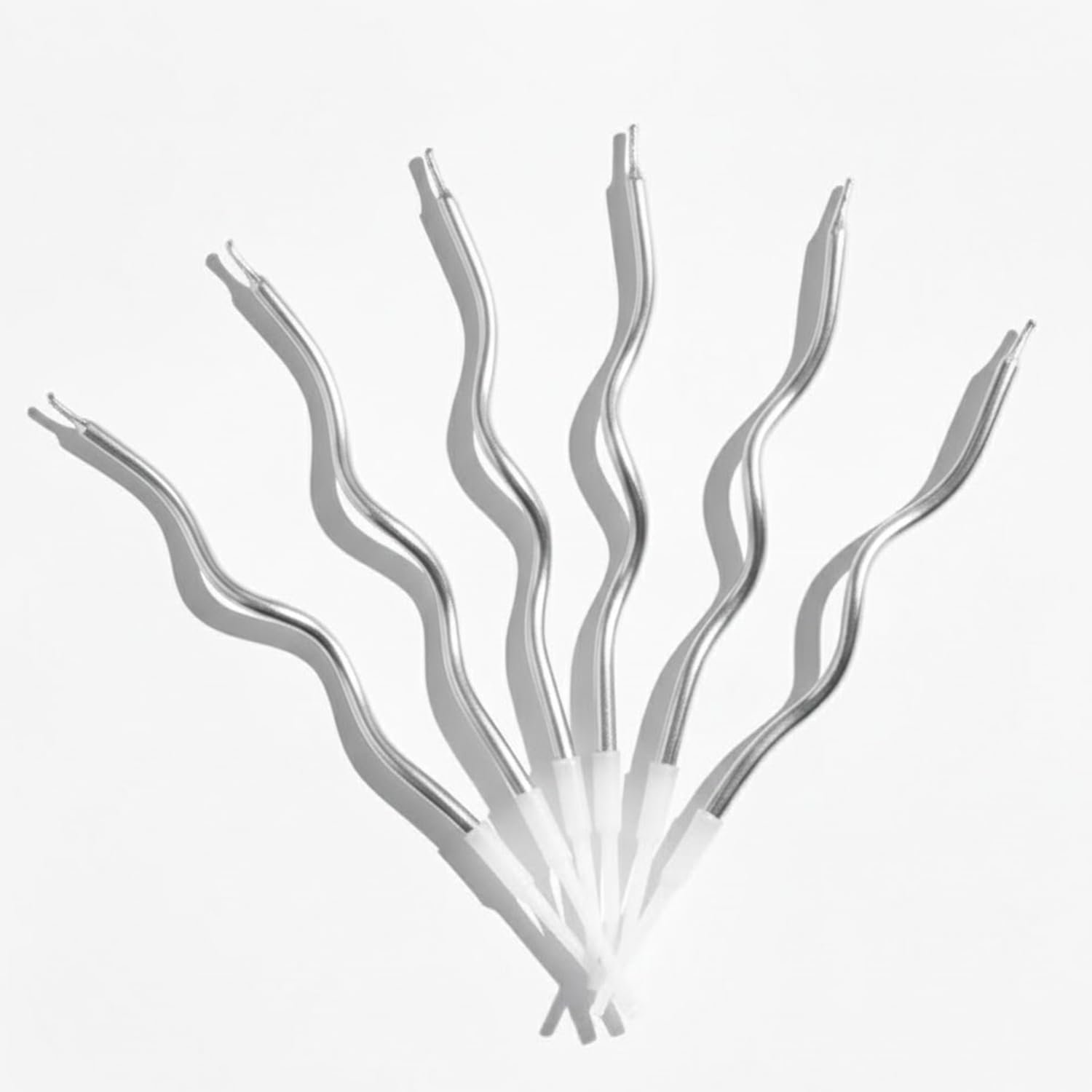 Rozi Decoration Silver Wavy Spiral Birthday Cake Candles Pack of 6, Spiral Cake Topper Decorative Candles for Birthday, Party, Anniversary and Celebration Cake Decoration