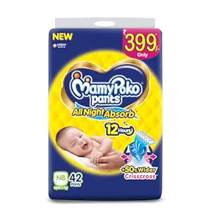MamyPoko Pants All Night Absorb Baby Diapers, New Born/X-Small (NB/XS), 42 Count, Upto 5kg