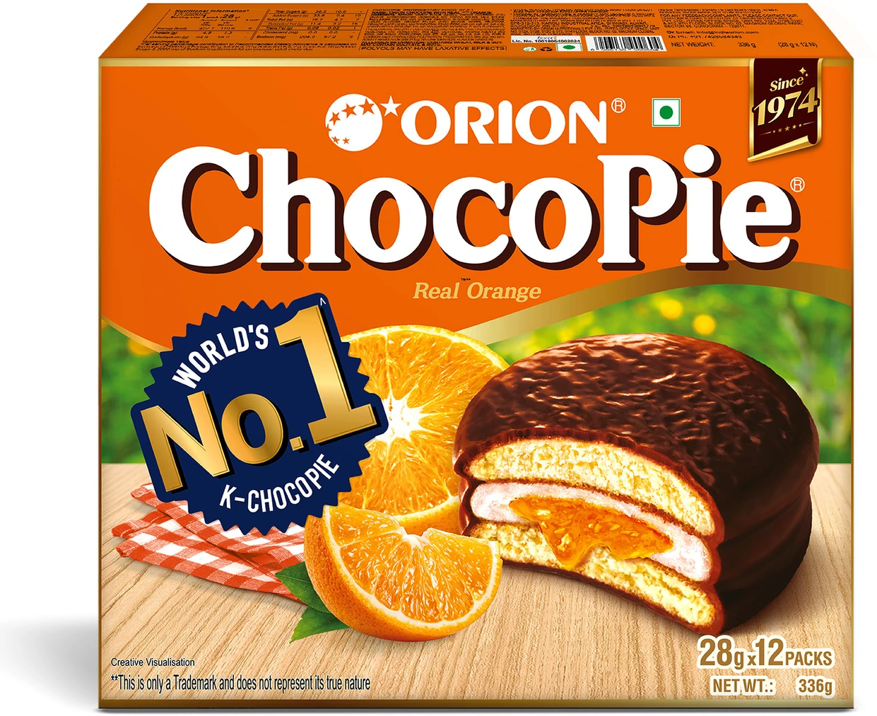 ORION Orange Choco Pie, Centre-Filled Chocolate Biscuit Cream Sandwich Biscuit (336 g)