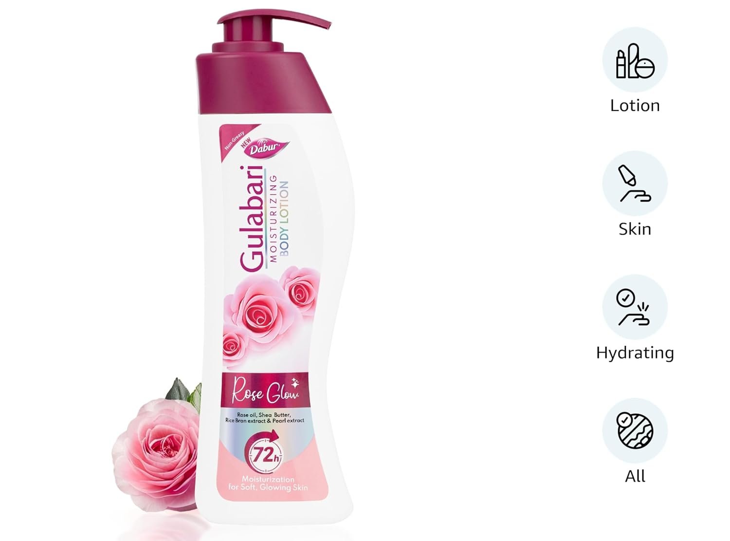 Dabur Gulabari Moisturizing Body Lotion – 400 ml | For Men & Women | Dry Skin Care | With 100% Organic Rose Oil & Shea Butter | Dermatologically Tested | Paraben Free | 72 Hour Moisturisation