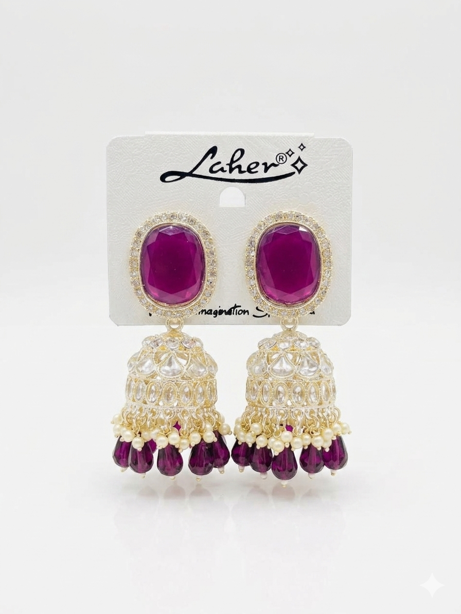 Pearls Pink Stones Cluster Beads Drop Jhumka Earring For Women