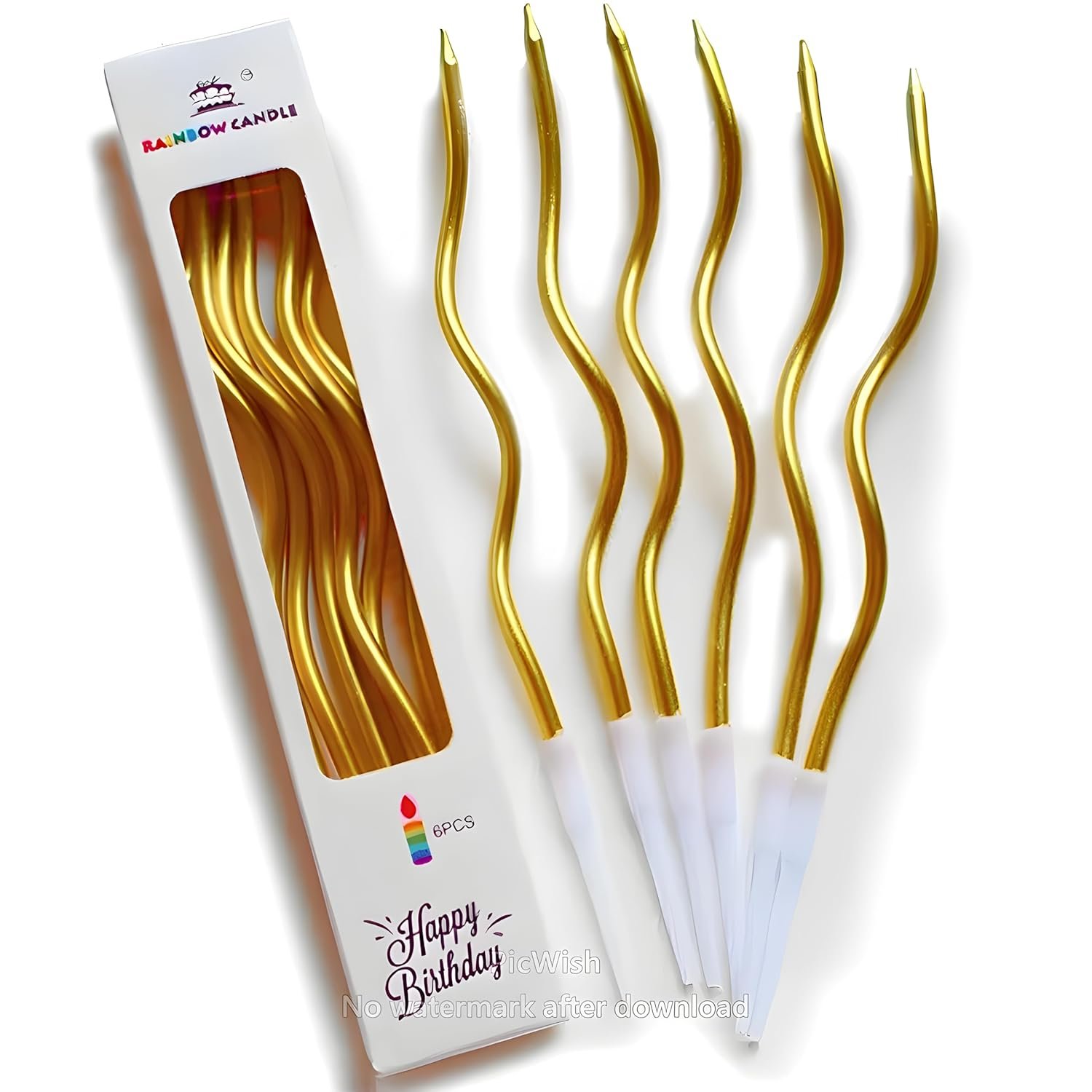 WP WANNA PARTY Wanna Unscented Party Twisty Metallic Golden Spiral Candles-6Pc, Twisty Candles for Birthday, Baby Shower, Wedding Party & Cake Decoration