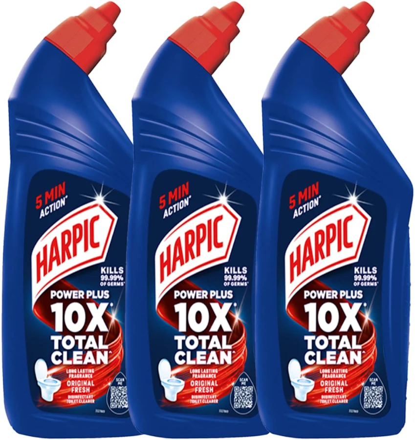 Harpic 1 Litre (Pack of 3) - Original, Disinfectant Toilet Cleaner Liquid | Suitable for Toilet Bowls