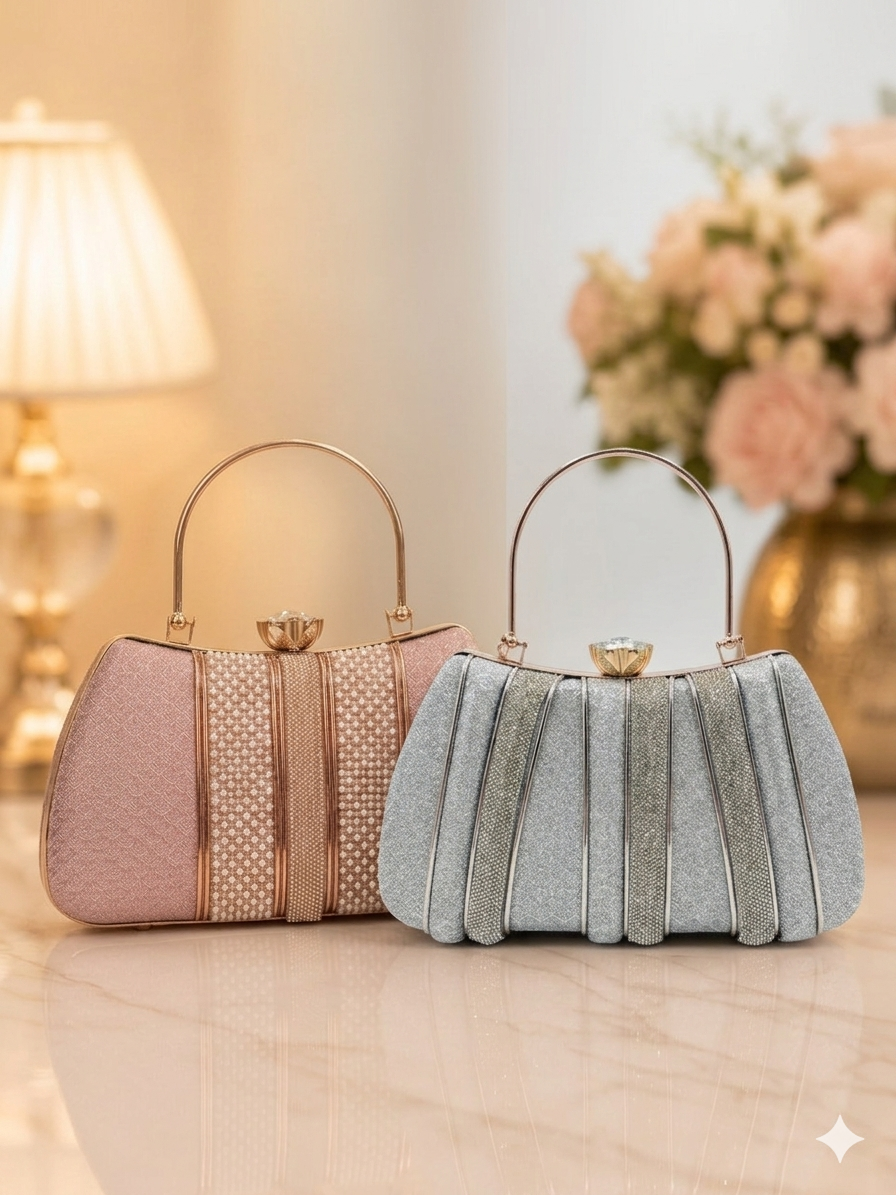 Women's Star Framed Clutch | Ladies Purse Handbag ( Pack of 2 ) Silver Dolgen