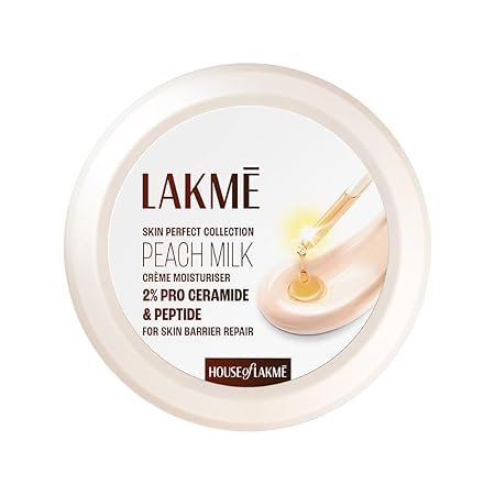 Lakme Peach Milk Soft Crème Moisturizer for Face 100 g, Daily Lightweight Whipped Cream with Vitamin E for Soft, Glowing Skin - Non Oily 24h Moisture