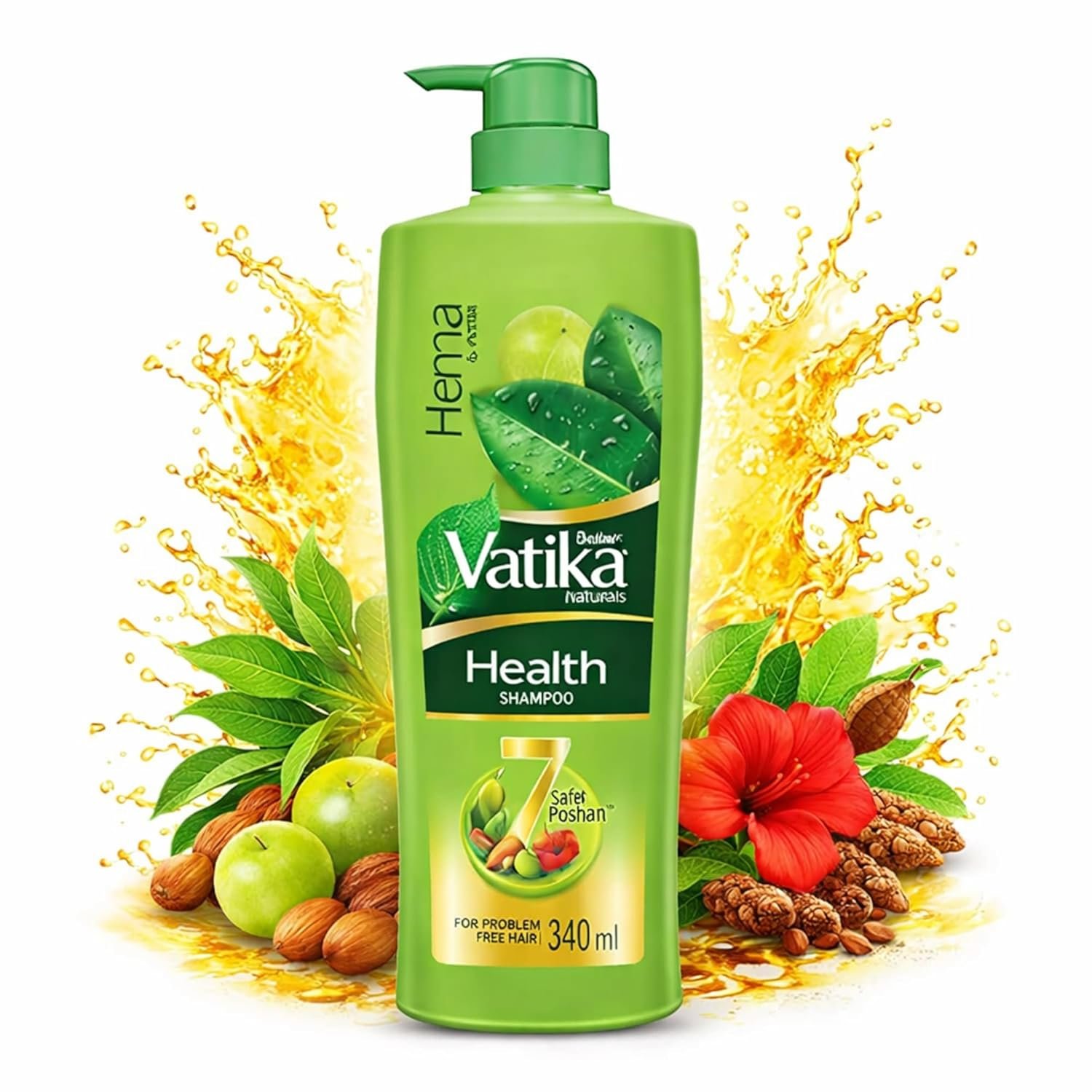Dabur Vatika Naturals Health Shampoo - 640 ml | 7 Natural Herb Extracts | Contains Henna, Amla & Hibiscus | 90% Hair Fall Control | Everyday Shampoo for Women & Men