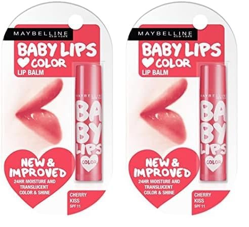Maybelline New York Lip Balm, With SPF, Moisturises and Protects from the Sun, Pink Lolita & Baby Lips Cherry Kiss, Baby Lips, Pink Lolita, Cherry Kiss, 4g (Pack of 2)