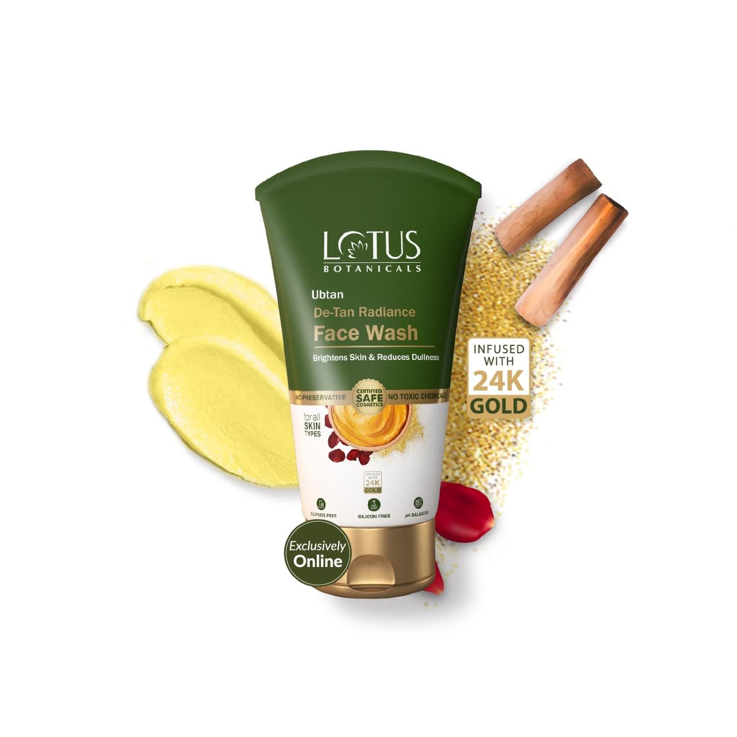 Lotus Botanicals Ubtan De-Tan Radiance Face Wash | Infused with 24K Gold | Bright & Glowing Skin