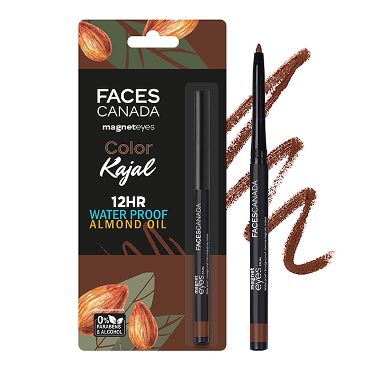 FACESCANADA Magneteyes Color Kajal - Brown Comfort 03, 0.30G | Highly Pigmented Kohl | 12 Hr Long Stay | Matte Finish |