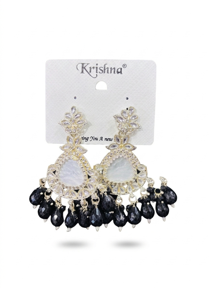 Pearls White Stones Cluster Beads Drop Jhumka Earring For Women