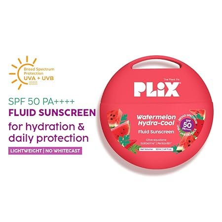 PLIX – The Plant Fix Watermelon Hydra-Cool Fluid Sunscreen with SPF 50 | PA++++ | Soliberine®, Pentavitin® & Watermelon Extract
