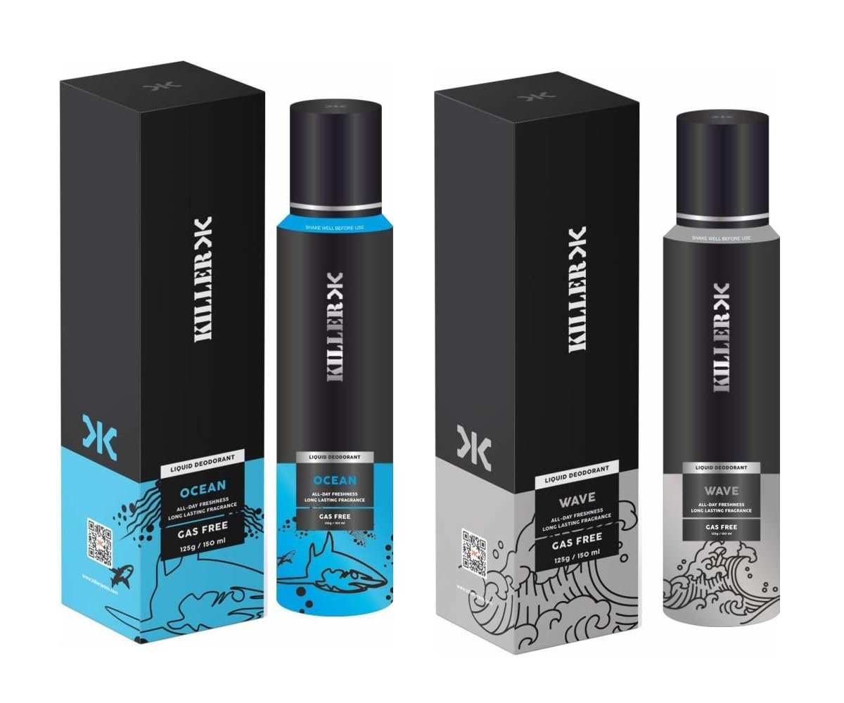 KILLER Ocean And Wave Liquid Unisex Deodorant 150ML Each (Pack of 2)