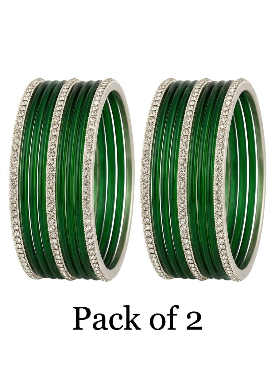 glass churi green with silver braas girls and women