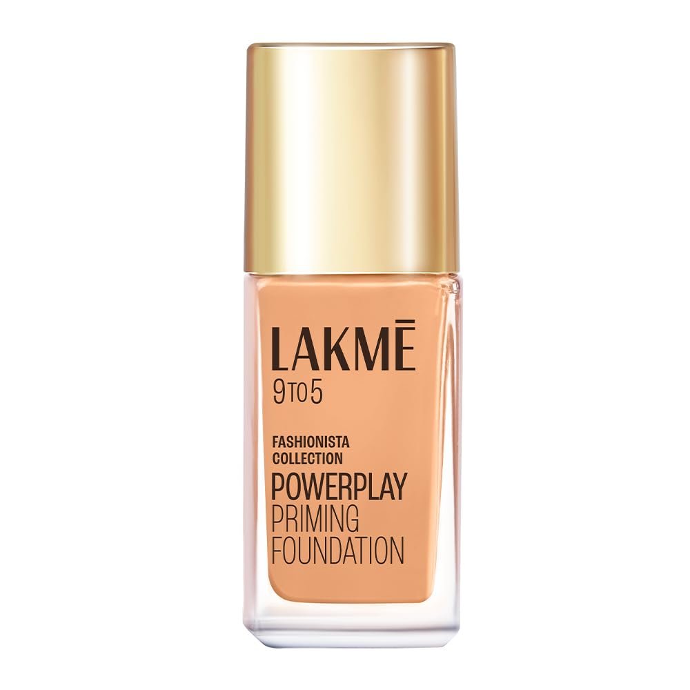 LAKMÉ Powerplay Priming Foundation Liquid, Natural, Flawless Finish, Medium To Full Coverage, Built in Primer, Long Lasting, SPF 20, Warm Natural, 25ml