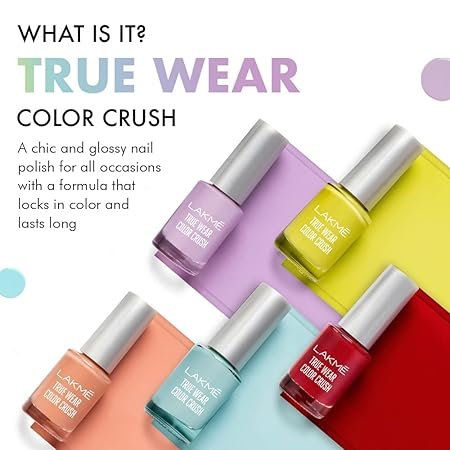 Lakme True Wear Color Crush Glossy Finish Nail Polish ( pack of 3 ) Red, yellow, pink
