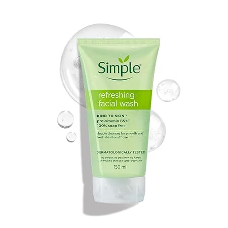 Simple Kind To Skin Refreshing Facial Wash 150 ml | 100% Soap-Free Facewash that doesn't dry out your skin| For All Skin Types