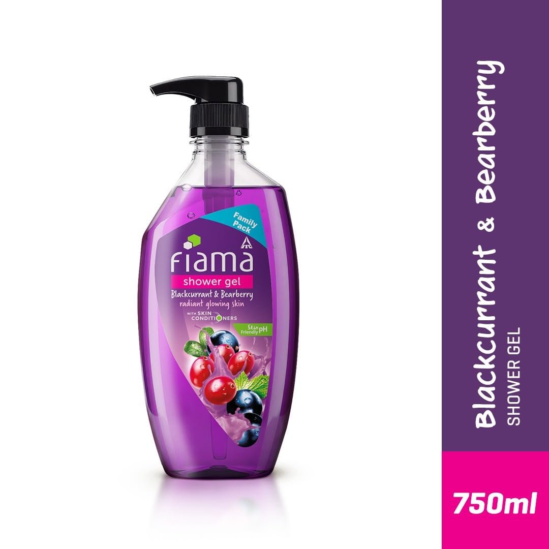 Fiama Body Wash Shower Gel Blackcurrant & Bearberry, 750ml Family Pack, Body Wash for Women & Men with Skin Conditioners for Radiant Glow, Suitable for All Skin Types