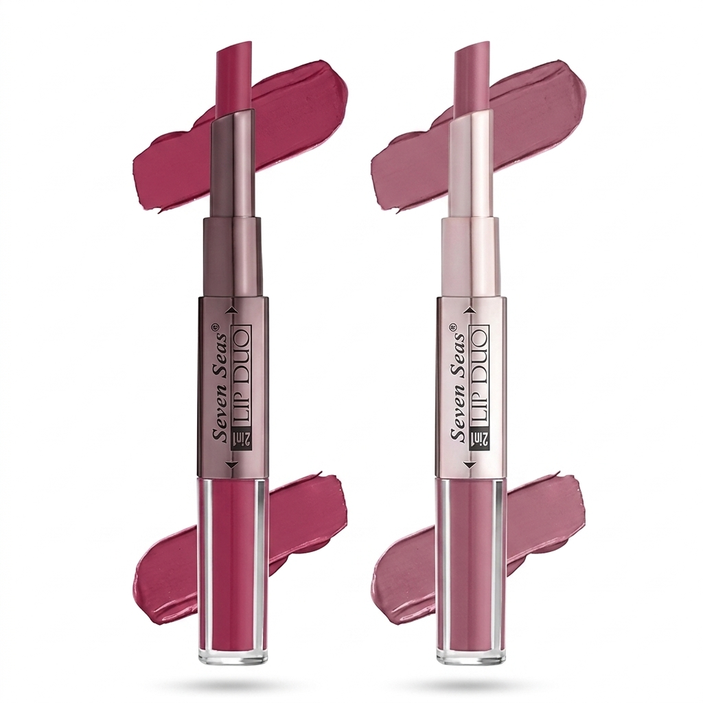 Seven Seas Lip Duo 2 In 1 Lipstick Matte Finish (Rose) and ( Red ) PACK OF 2