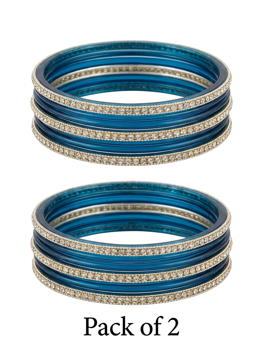 glass churi blue with silver braas girls and women