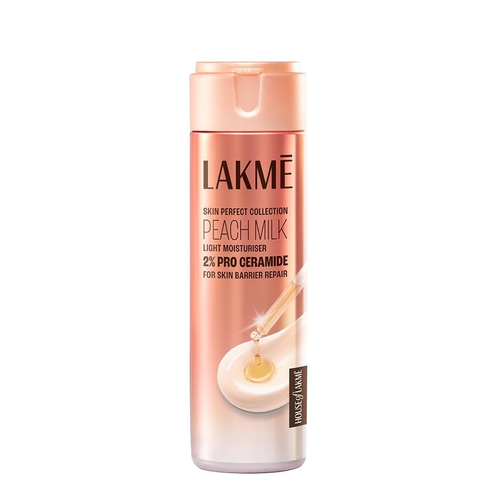 LAKME Peach Milk Pro Ceramide Moisturizer, 120ml, for Smooth and Hydrated Skin, with Vitamin E & Skin Conditioner, 24hr Moisture Lock, for Dry, Normal & Sensitive Skin