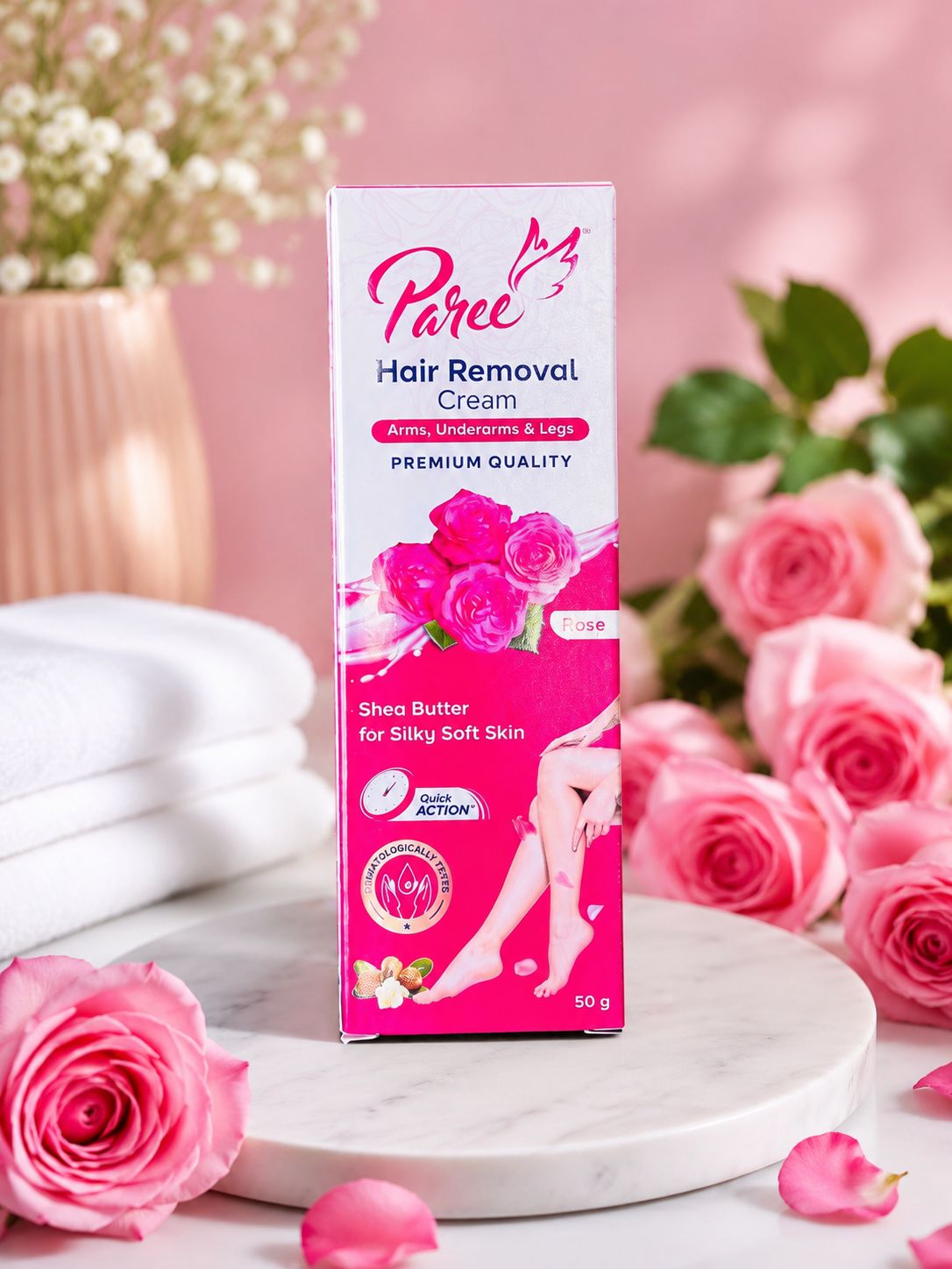 PAREE HAIR REMOVAL cream Arms, Underarms & Legs Premium quality Shea Butter for silky soft skin ROSE