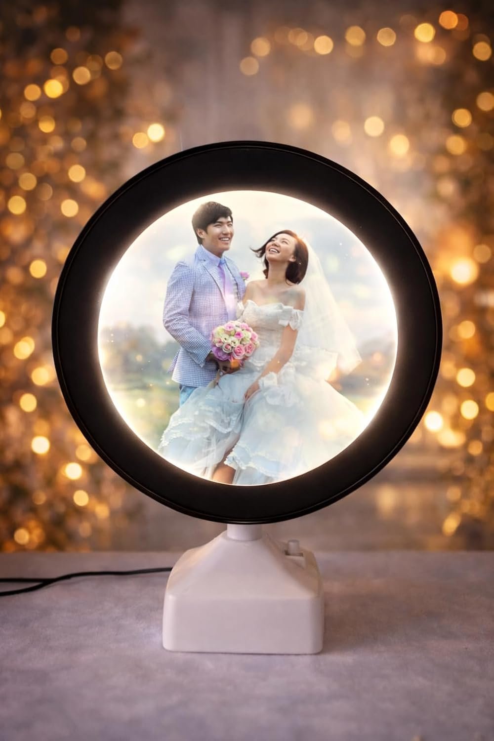 Kalasagar Gifts | Personalized Customized Magic Mirror Round Shape LED Photo Frame  Photo Gift for Couple, Family | Anniversary, Birthday, Valentine, Wedding |