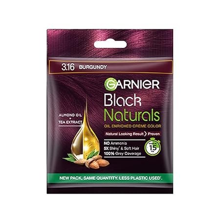 Garnier, Hair Colouring Crème, 100% Grey Coverage, Softening and Increased Shine, Black Naturals, 3.16 Natural Burgundy