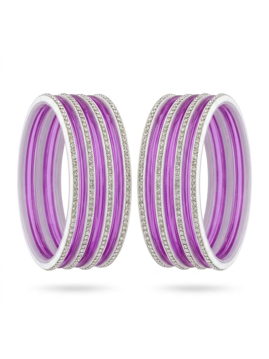 glass churi levender with silver braas girls and women