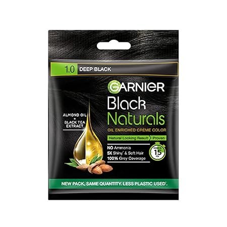 Garnier, Hair Colouring Crème, 100% Grey Coverage, Softening and Increased Shine, Black Naturals,