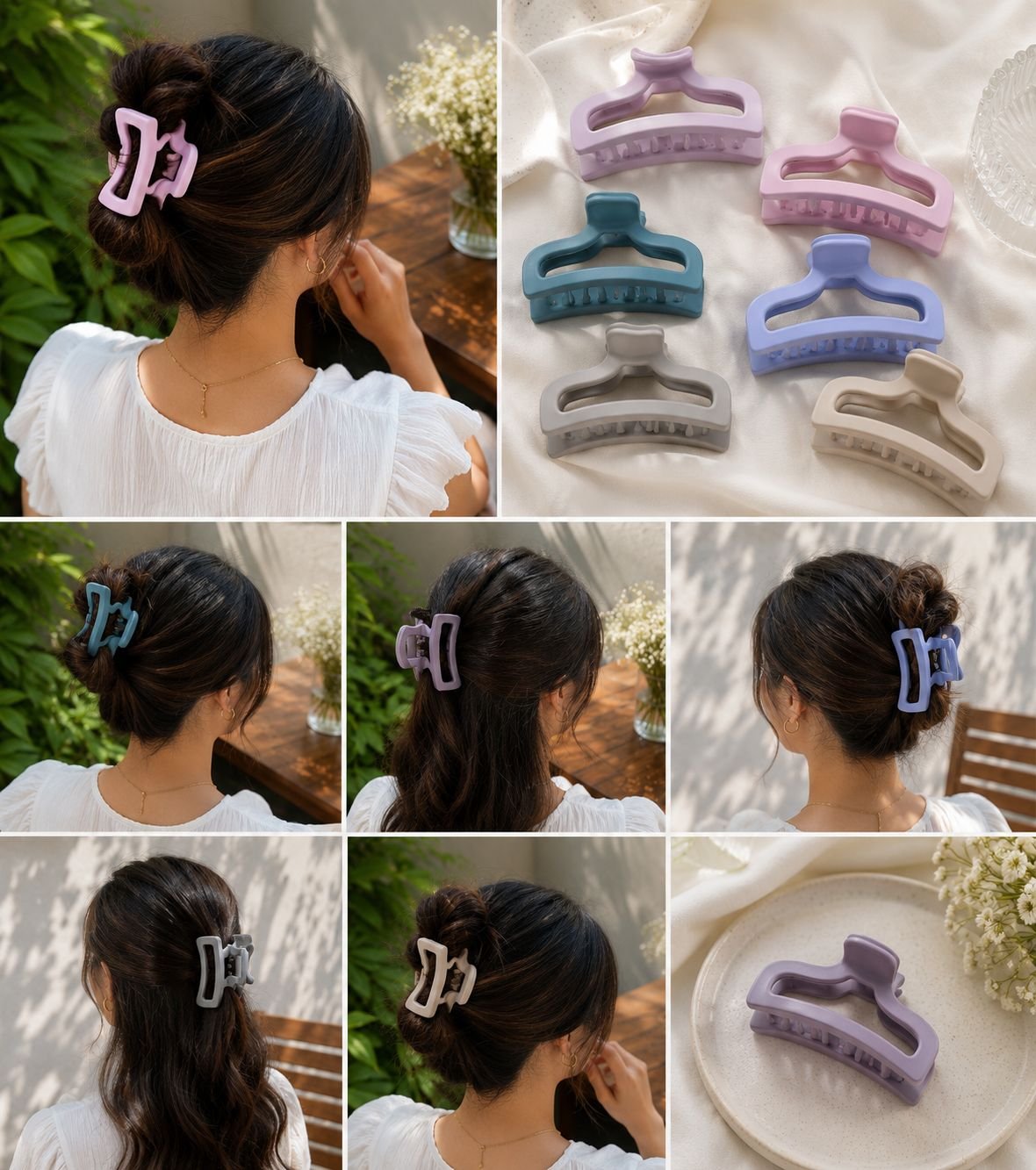 Elina 3 Pcs Jumbo Hair Clutcher Clips Extra Large Rectangle Claws For Thick Long Ponytail Holder Tight Strong Grip