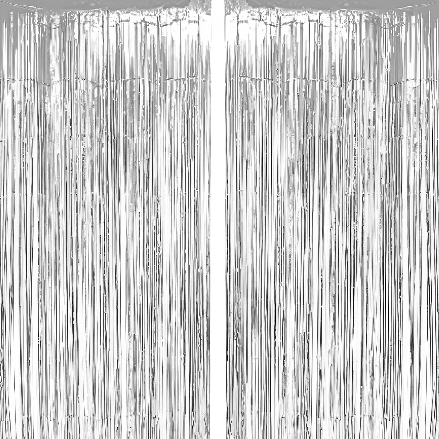 Propsicle Silver Foil Fringe Curtains 3x6 Ft Each, (Pack of 2) Metallic Silver Backdrop for Birthday, Bachelorette, Anniversary, Baby Shower, Photo Booth, Doorway, Wall Decor