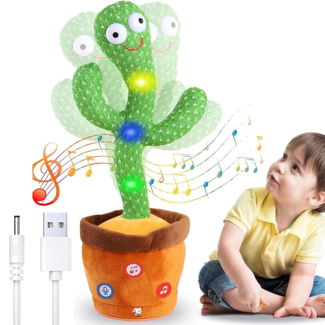 Rechargeable Talking Cactus Baby Toys for Kids Dancing Cactus Toy Can Sing Wriggle & Singing Recording Repeat What You Say Funny Education Toy for Children Playing Home Deco
