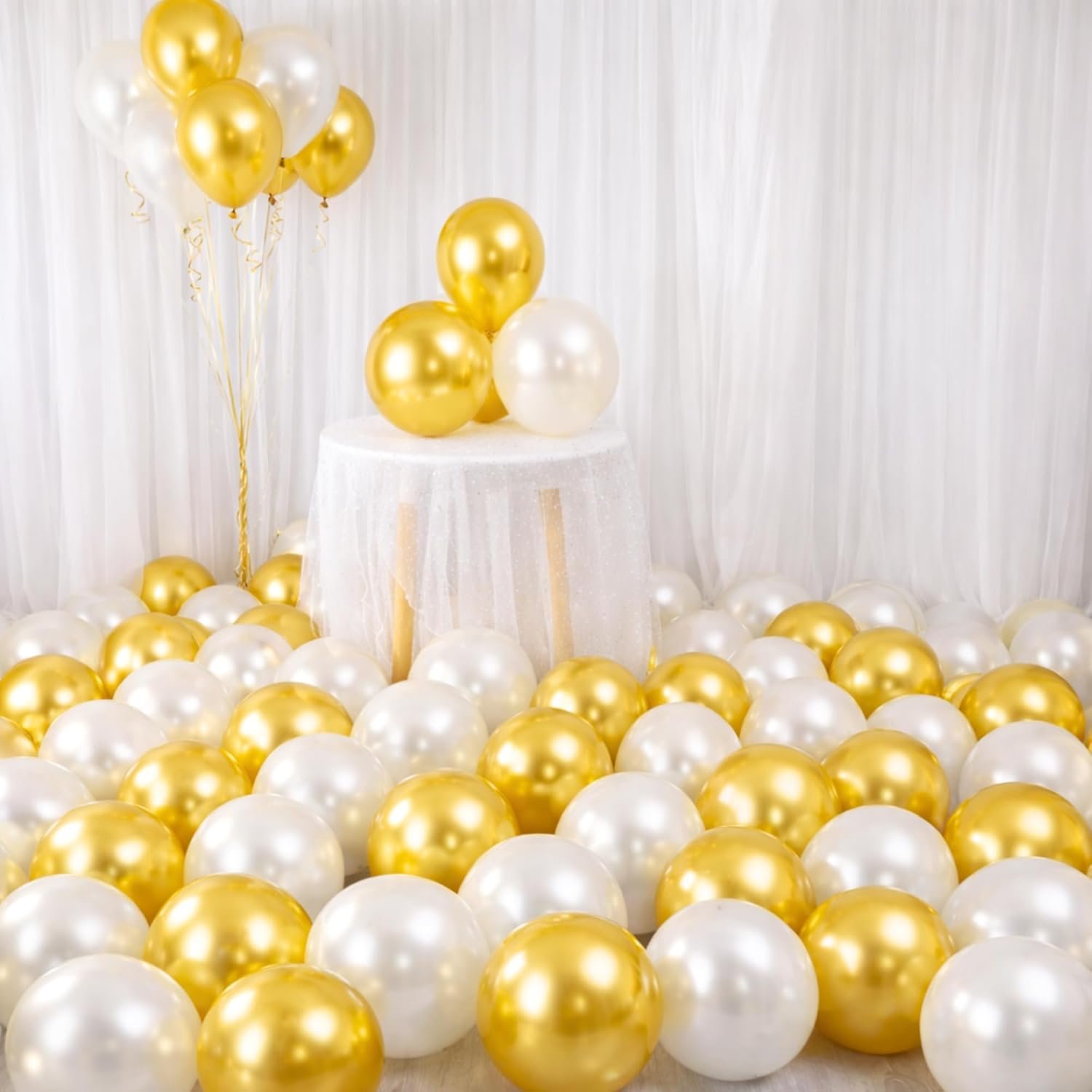 50 Pcs Gold White Metallic Chrome Balloons for Birthday Decoration Items Anniversary Baby Shower Adults men women Year With Latex Transparent Metallic Balloon Happy Birthday Decorations Set Kit Combo