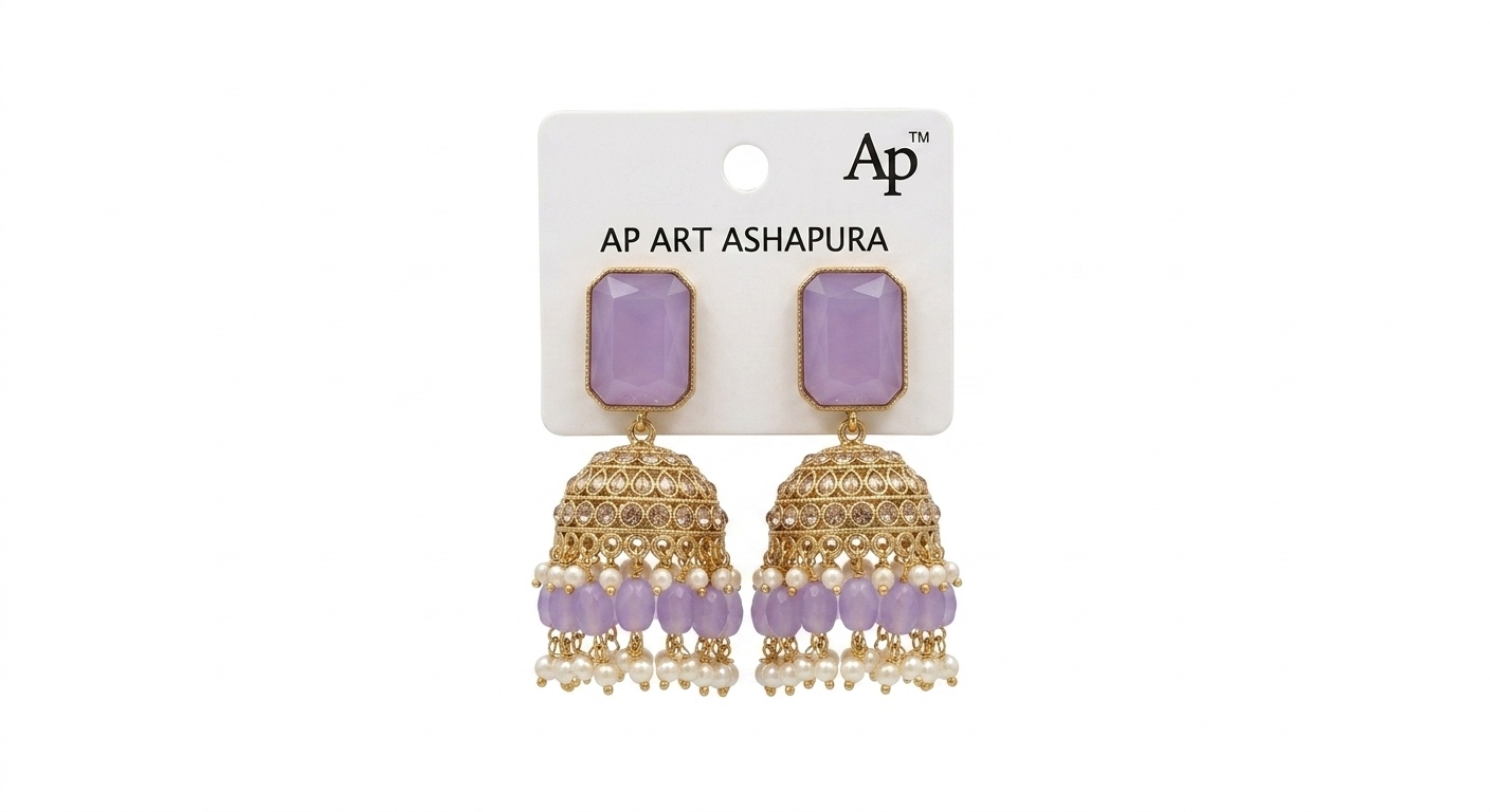 Pearls levender Stones Cluster Beads Drop Jhumka Earring For Women