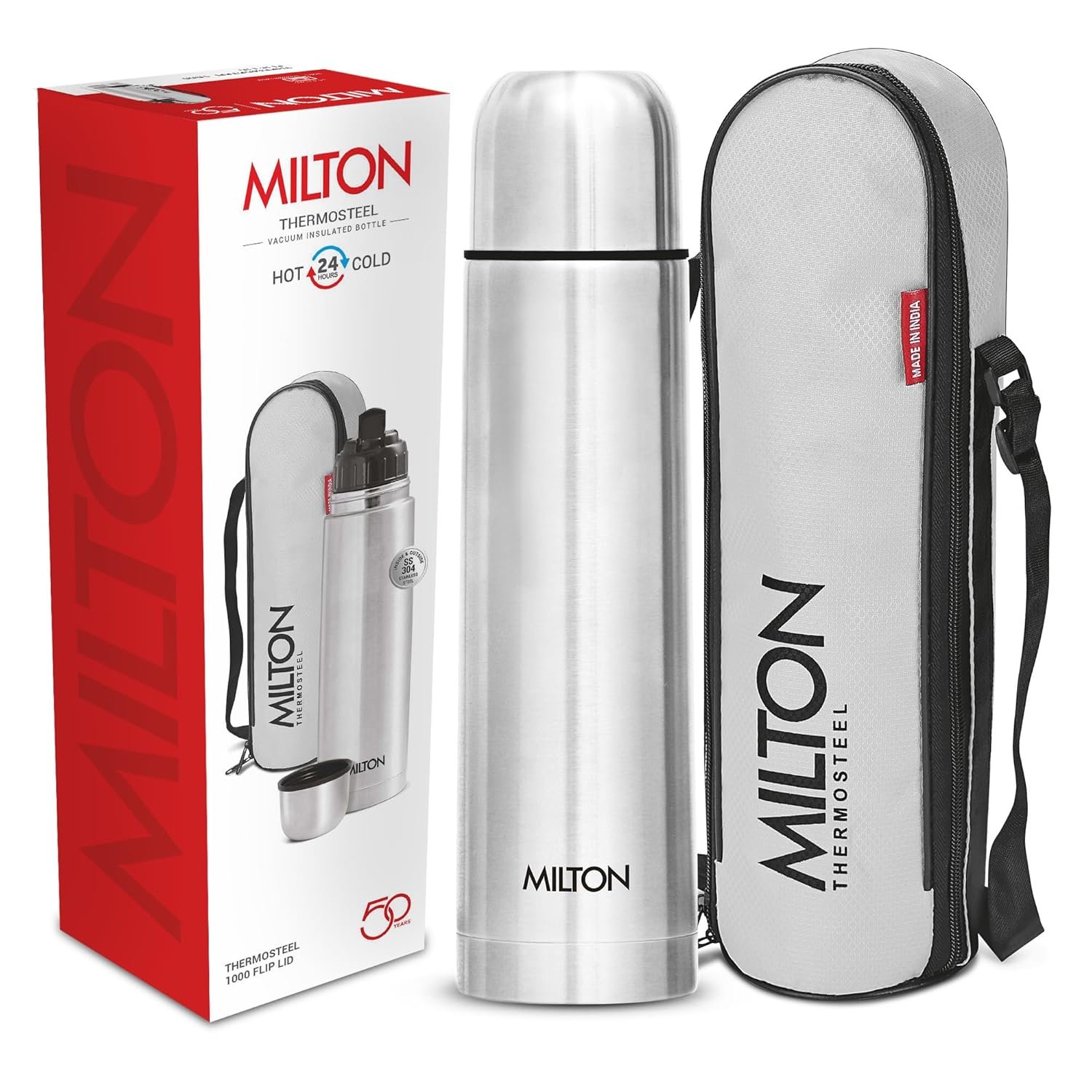 Milton Flip Lid 1000 Thermosteel Water Bottle 1 LTR, 24 Hr Hot and Cold