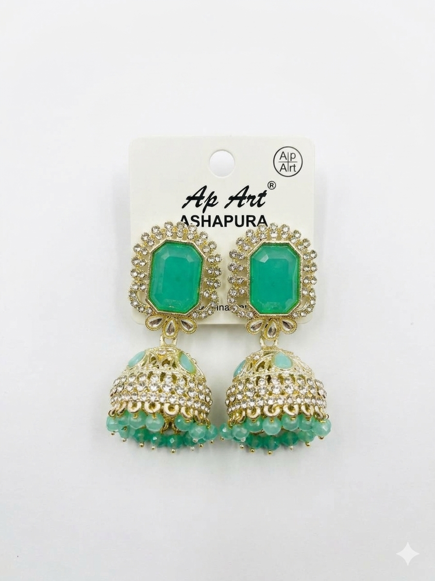 Pearls  Stones Cluster Beads Drop Jhumka Earring For Women