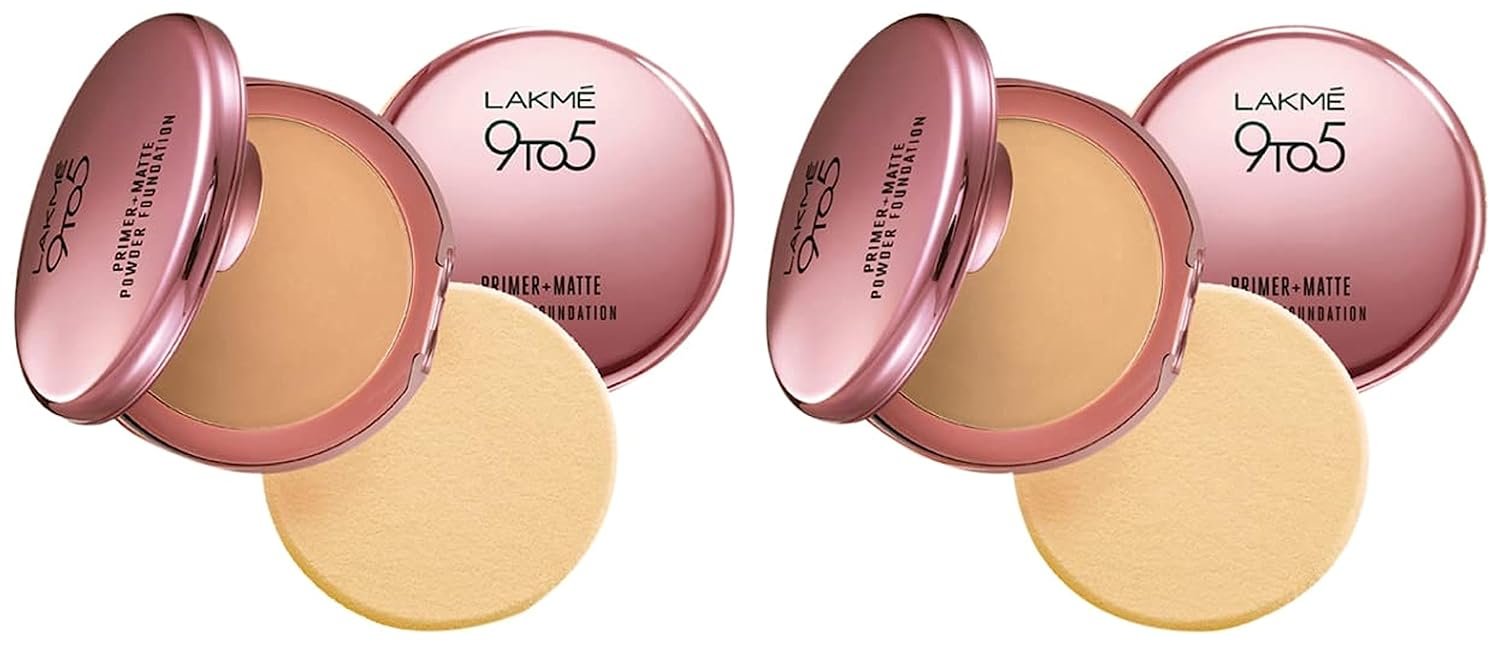 Lakmé 9 to 5 Primer with Matte Powder Foundation Compact ( Pack of 2 )