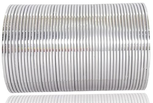 The Golden Cascade Silver Color Plain Metal Bangle with Shining Chudi Set for Women & Girls (Pack 36 Bangles)