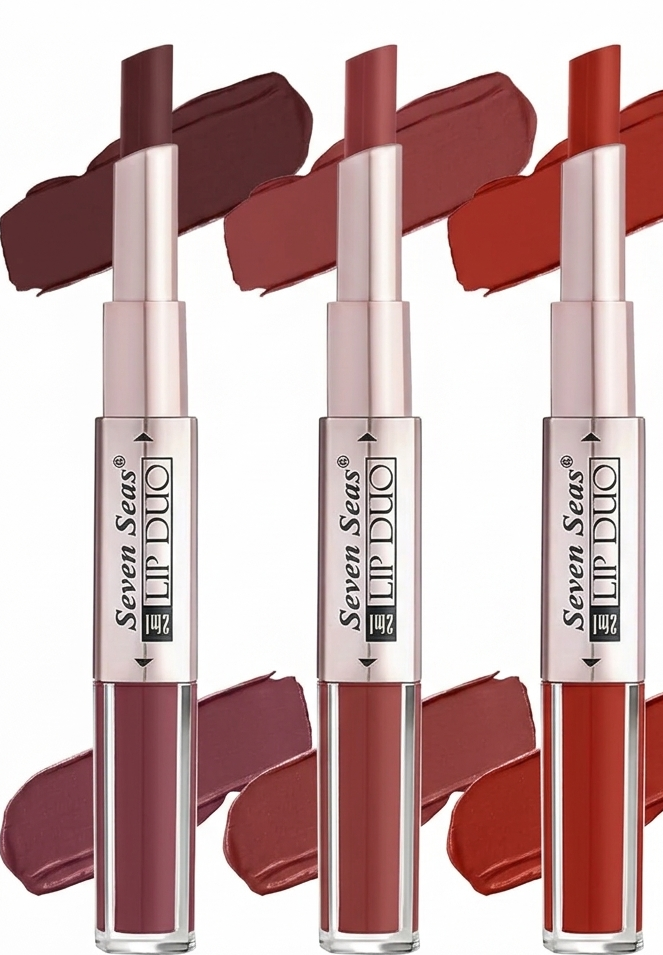Seven Seas Lip Duo 2 In 1 Lipstick Matte ( Pack of 3 ) Red , Light Pink , Maroon