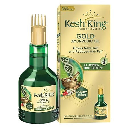 Kesh King Gold Ayurvedic Hair Oil with 21 Herbs and Gro-Biotin, Helps Grow New Hair and Reduce Hair Fall, Comes with a Hairfall Reduction Tracker, 100ml
