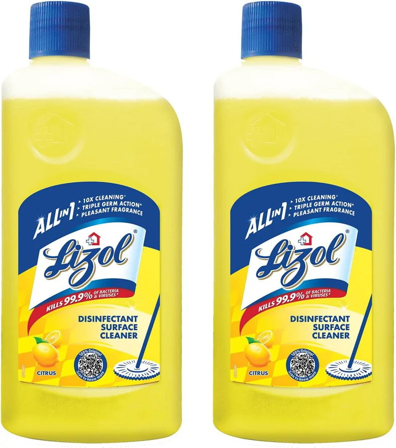 Lizol Disinfectant Surface & Floor Cleaner Liquid, Citrus - (Pack of 2) | Suitable for All Floor Cleaner Mops | Kills 99.9% Germs| India's #1